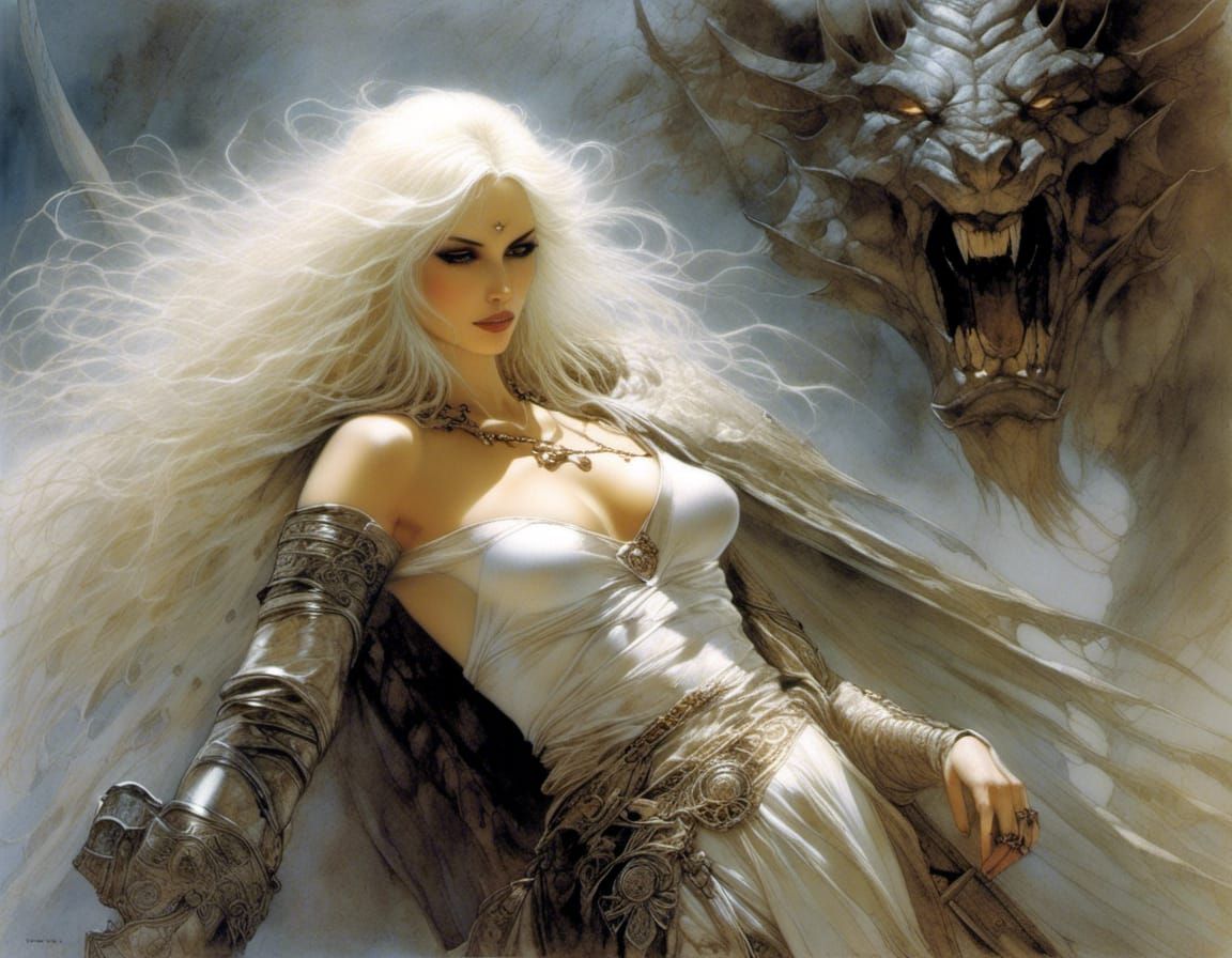 White-Haired Woman and Armored Troll Illustration