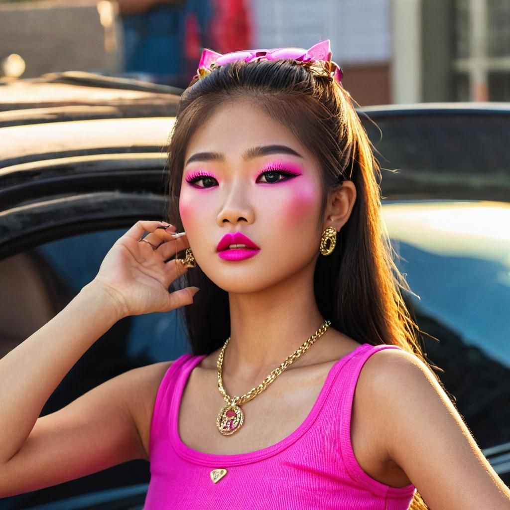 Serene Asian Woman in Ornate Pavilion
