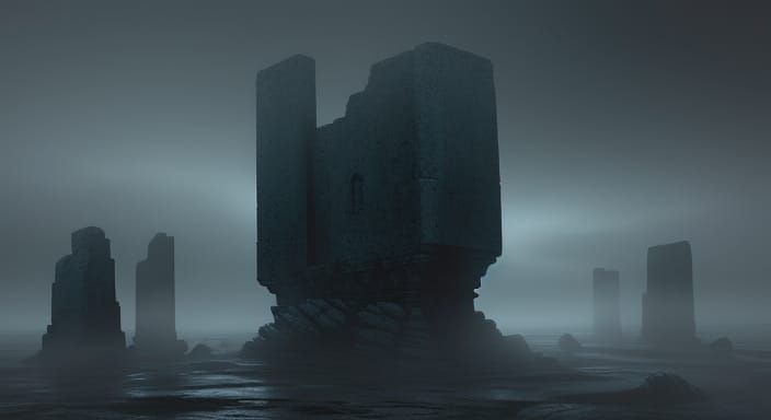 Mystical Ancient Stone in Ethereal Mist