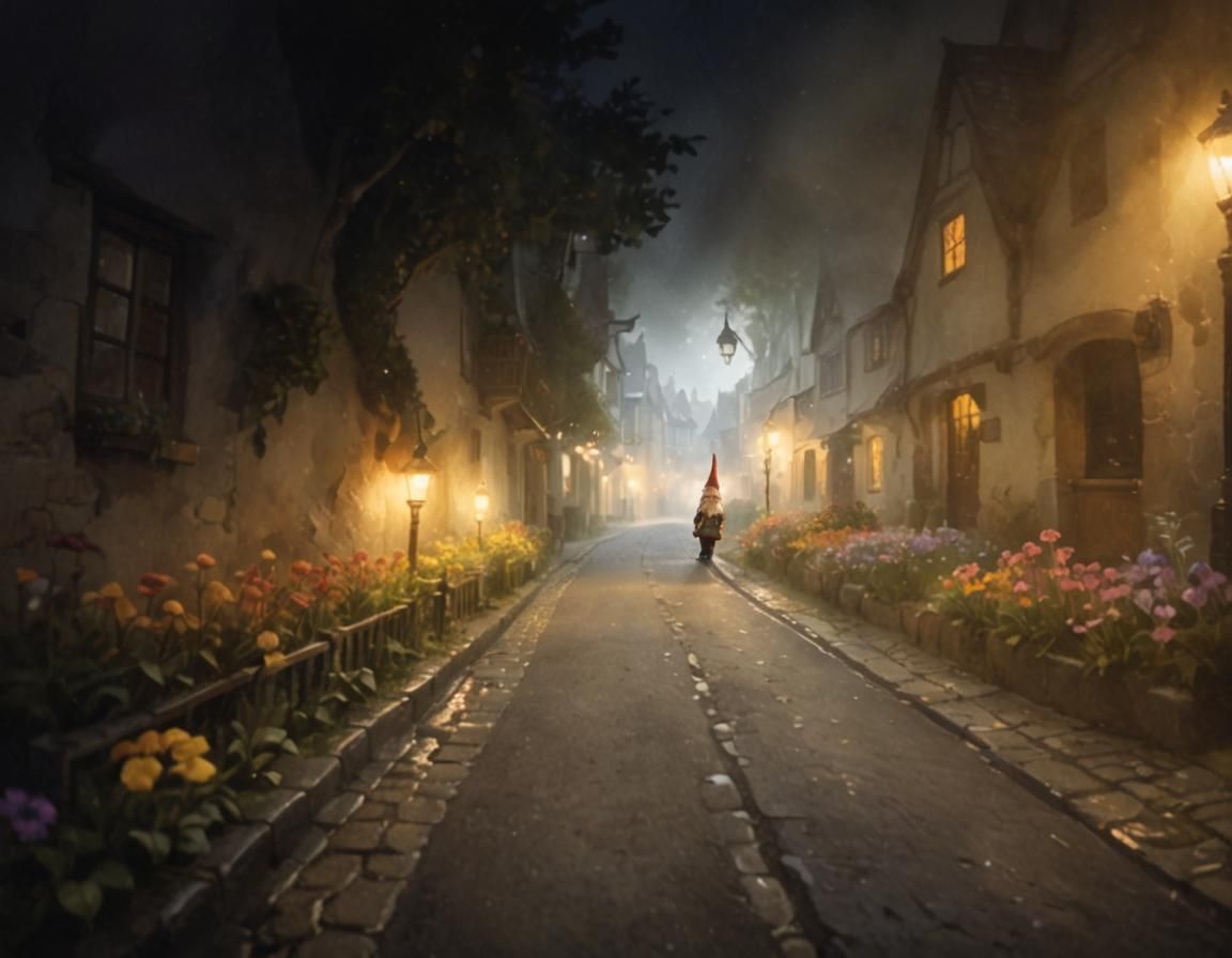 Charming Gnome Walking in Dreamy Watercolor Style