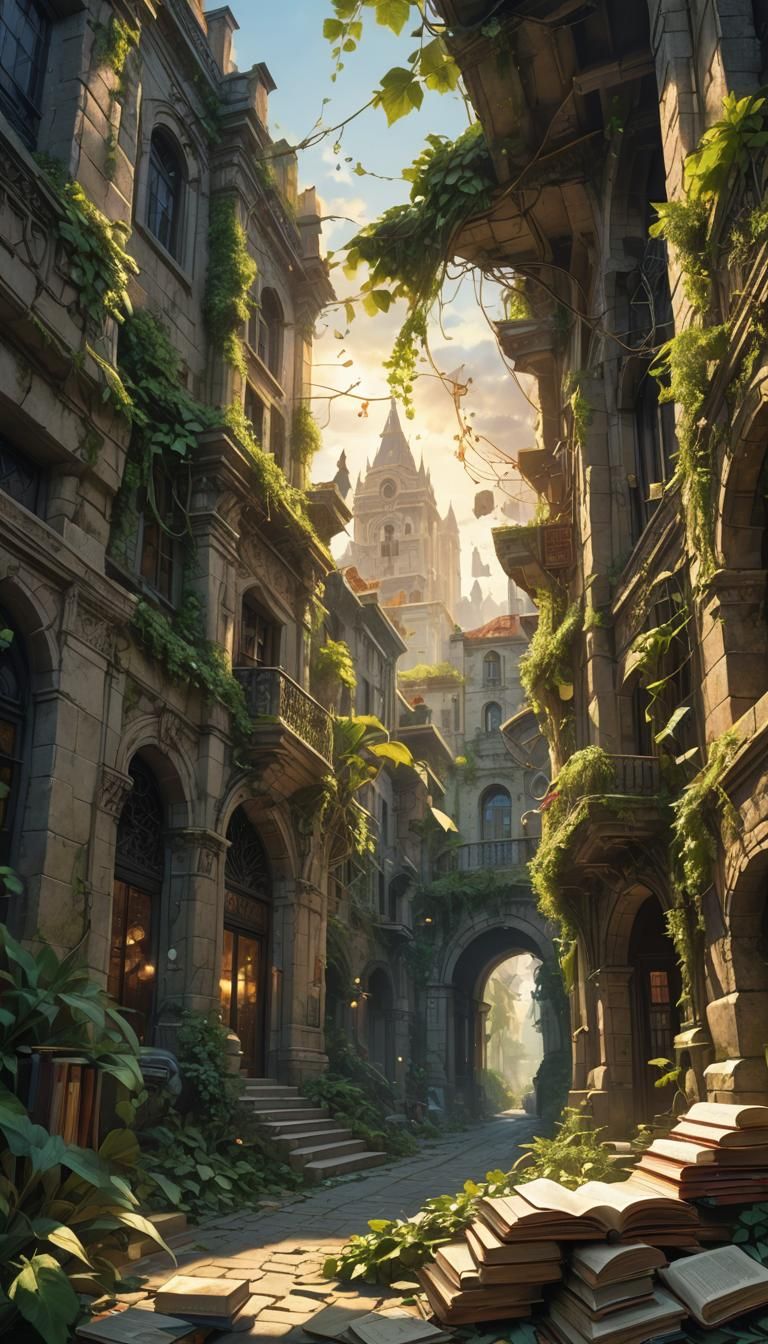 Dark Fantasy City Reclaimed by Nature