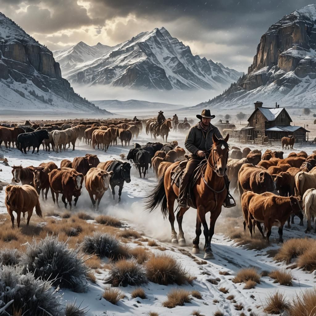 Cowboy wearing his hat and Boots and riding his horse to to ...