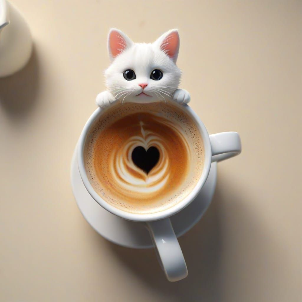 Hyper-Realistic Latte Art with Foam Cat, 3D Render