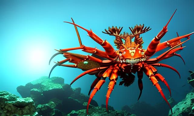 Caged King Crab on Coral Reef in 3D Rendered Art