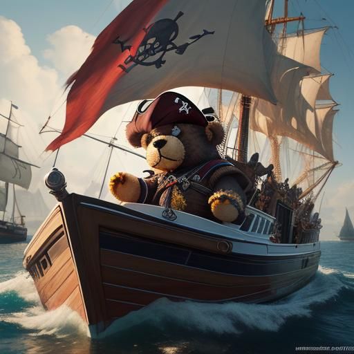Hyperrealistic Pirate Teddy Bear on a Boat