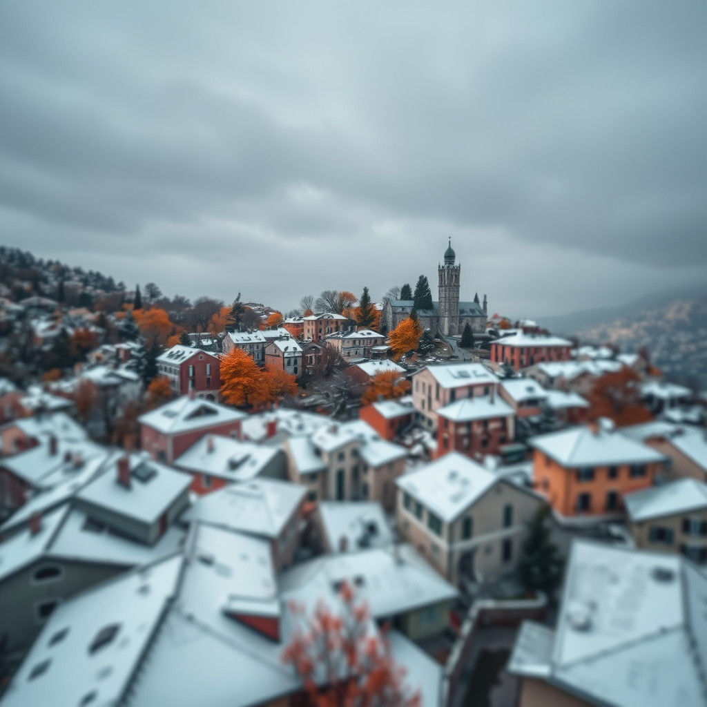 Snow-Kissed Italian Village in Autumnal Splendor