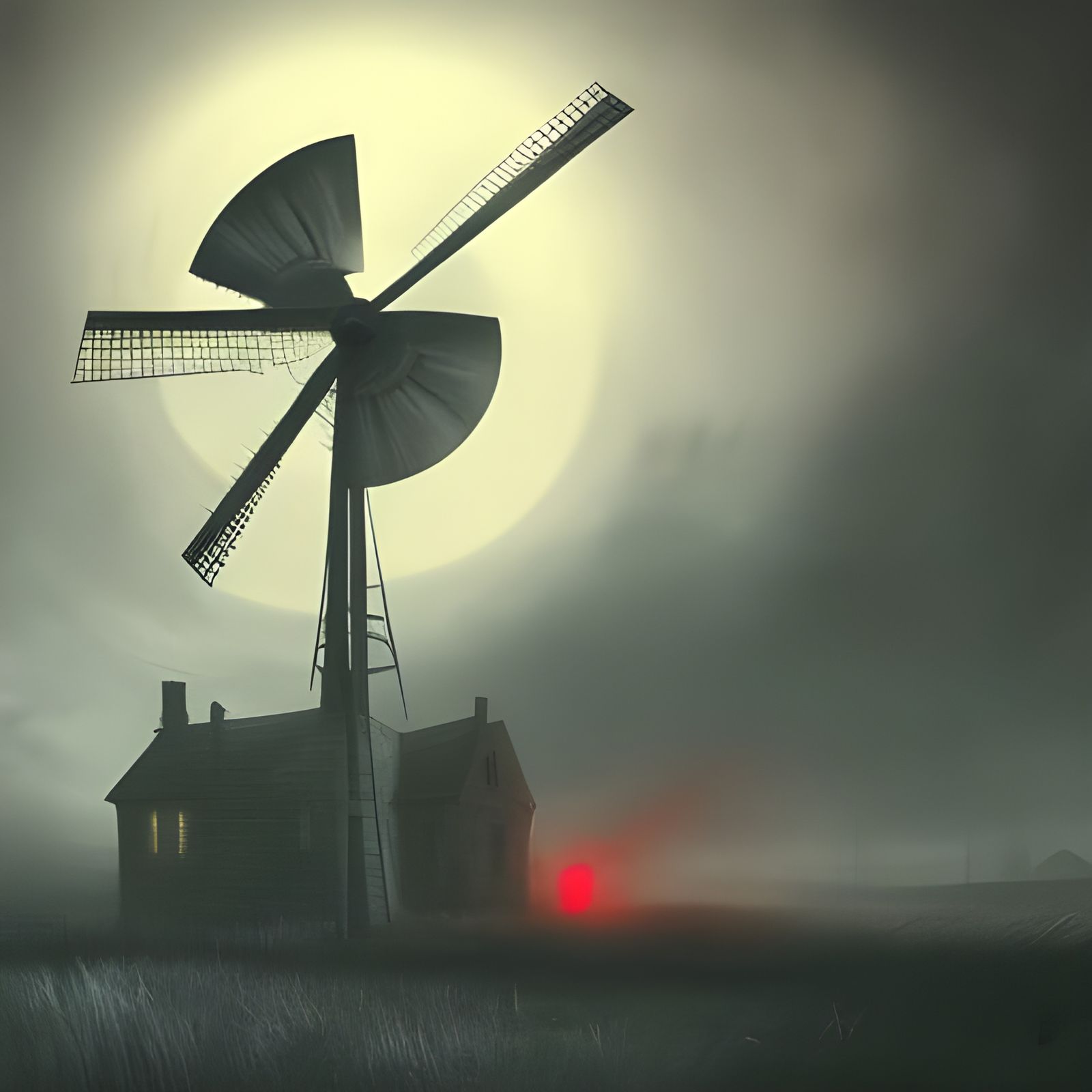 Sinister Haunted Windmill in Moonlight