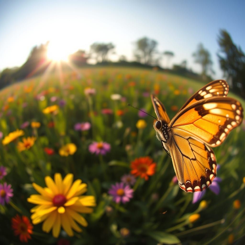 Silly Confused Butterfly Photobomb in Golden Meadow