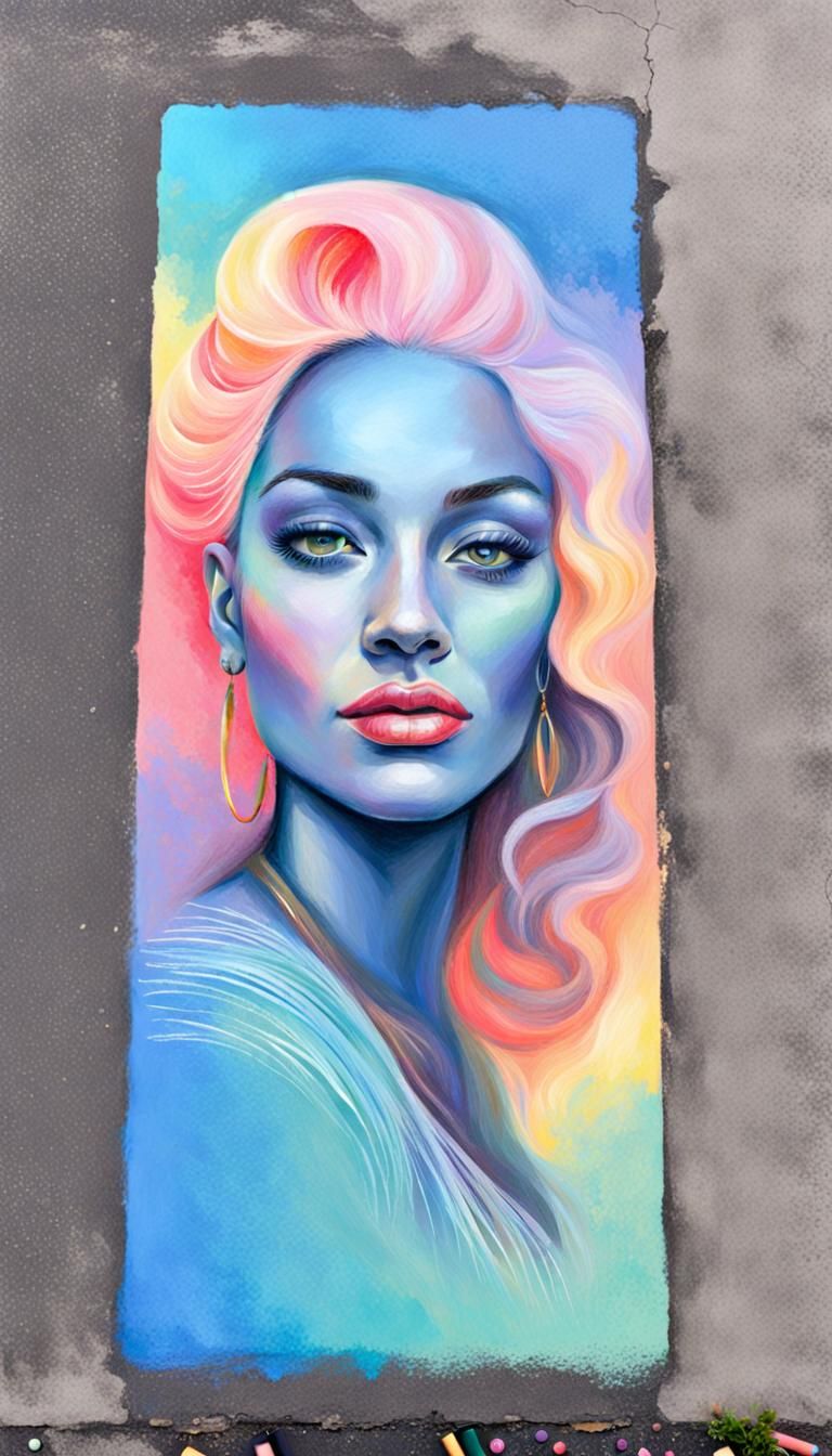 Pastel color palette Sidewalk chalk of an amazing portrait of a lovely woman