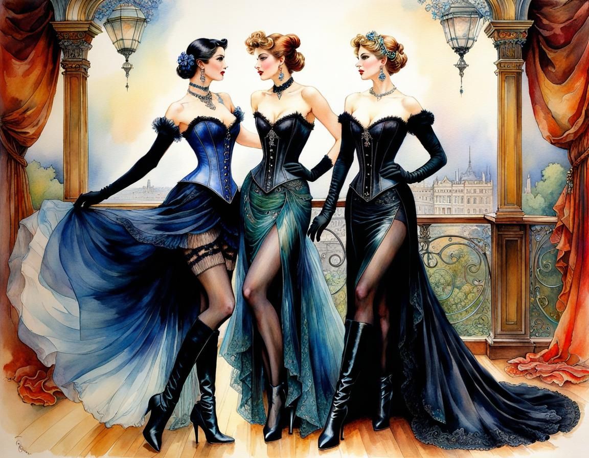 Dance Hall Girls in Art Nouveau Style