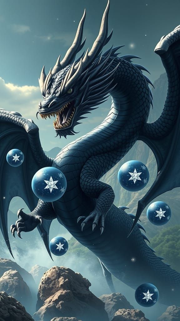 Black Shenron: Metallic Oriental Dragon with Dragon Balls