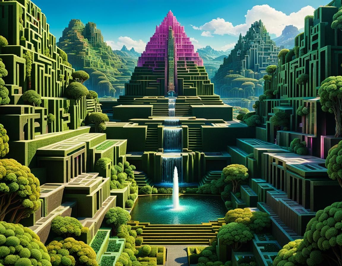 Retro Sci-Fi Bismuth Crystal Cityscape