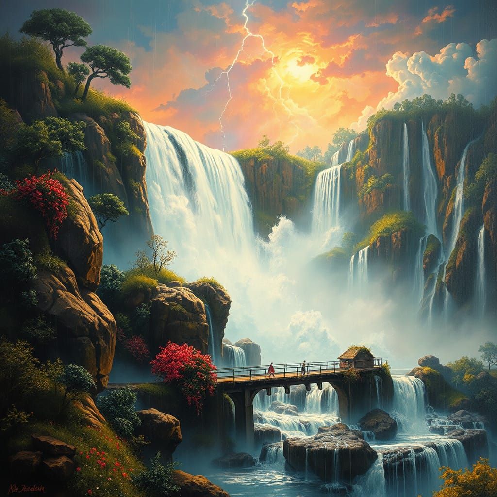Surreal 1950s Artwork Captures Thunderstorm Waterfall in Eth...