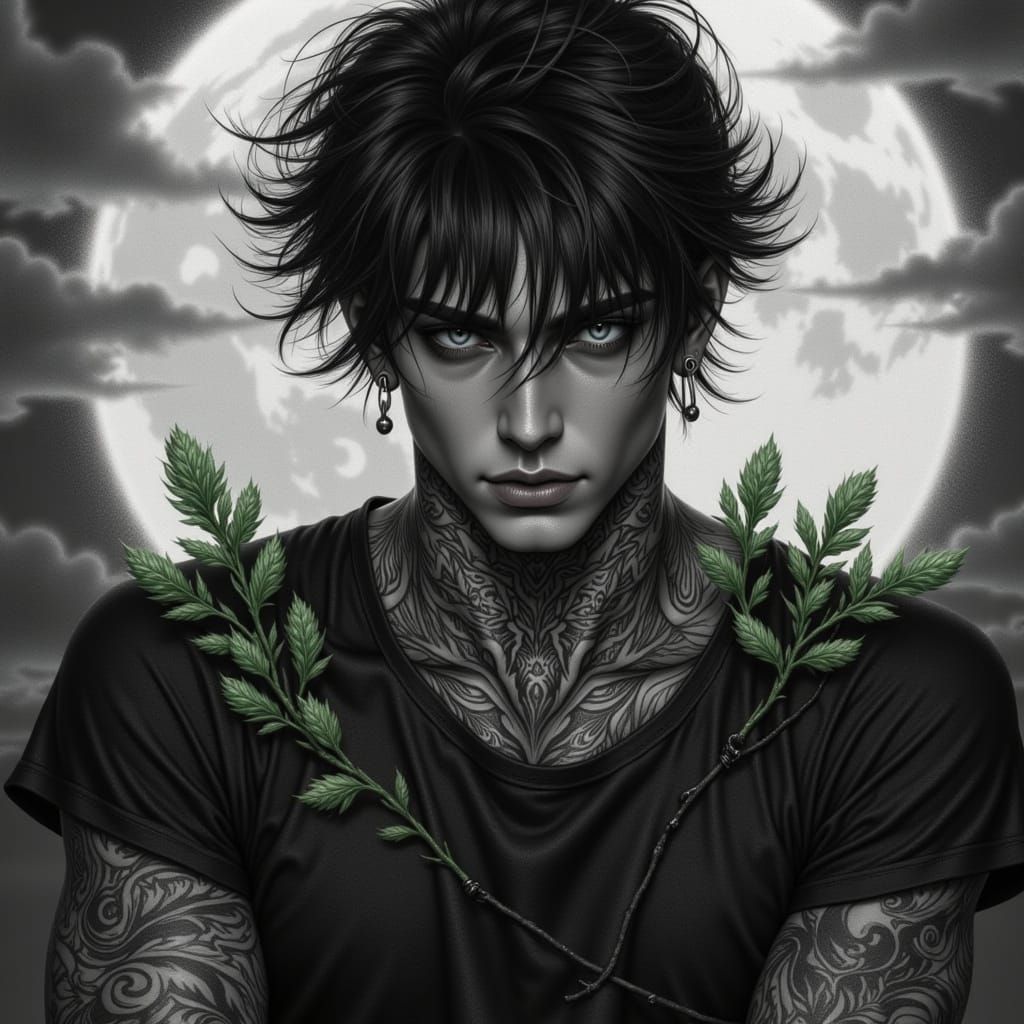 Gothic Man Portrait with Moonlit Fog and Swirling Fog