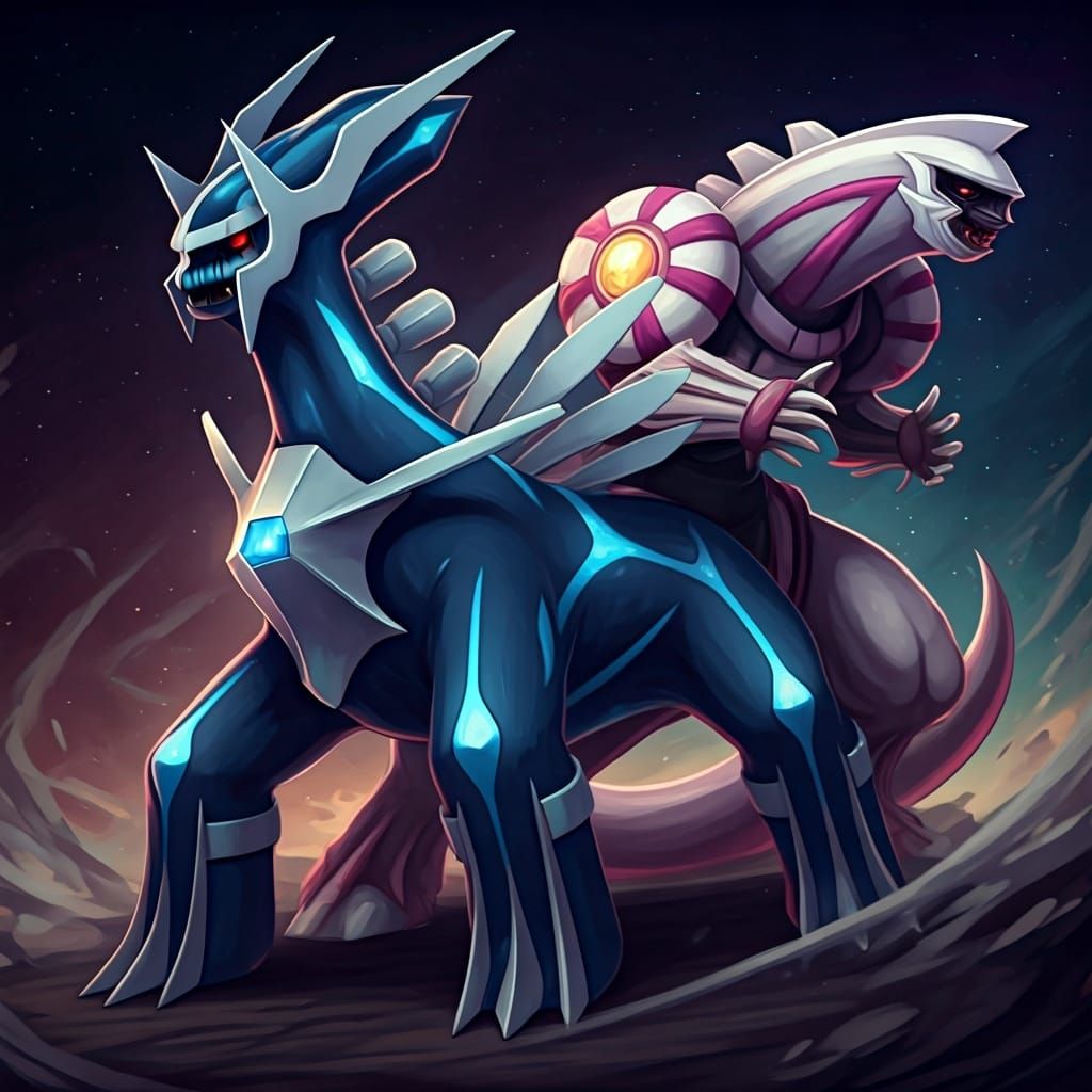 Dialga and Palkia: Divine Pokémon Illustration