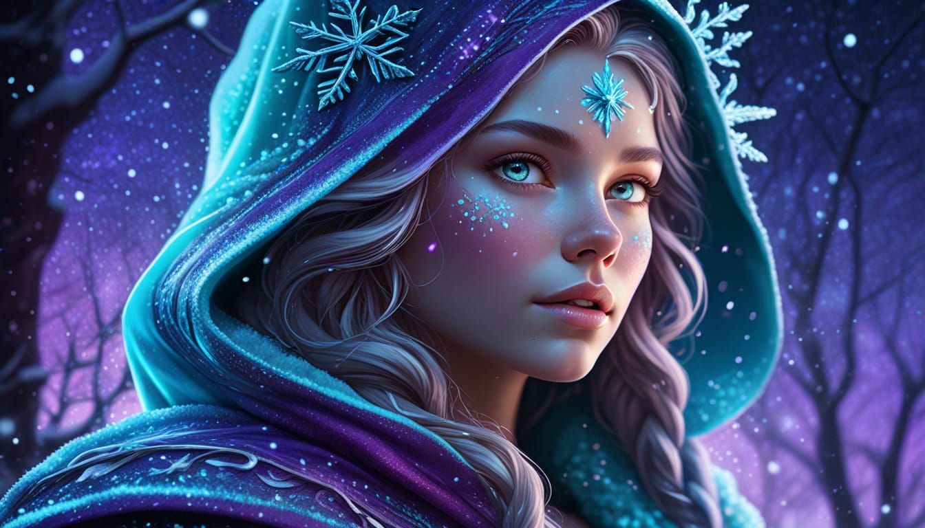 Turquoise Goddess of Winter Under Aurora Borealis