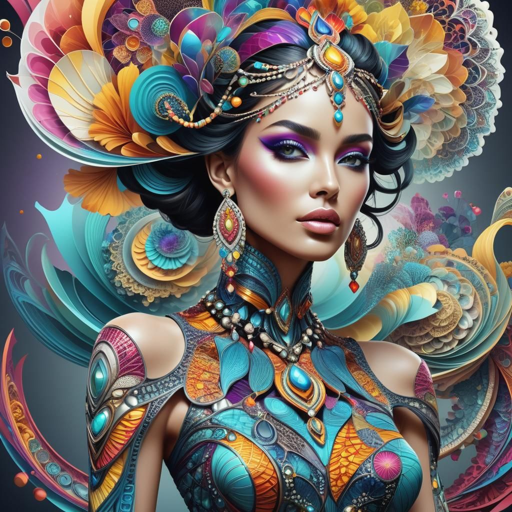 Beautiful Woman in Futuristic Clothing: Hyperrealistic Portr...