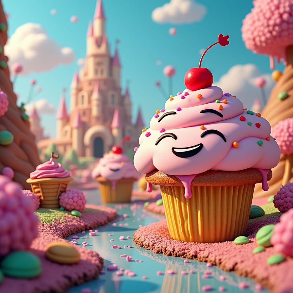 Whimsical Candyland Dessert Race in Matte Painting Style