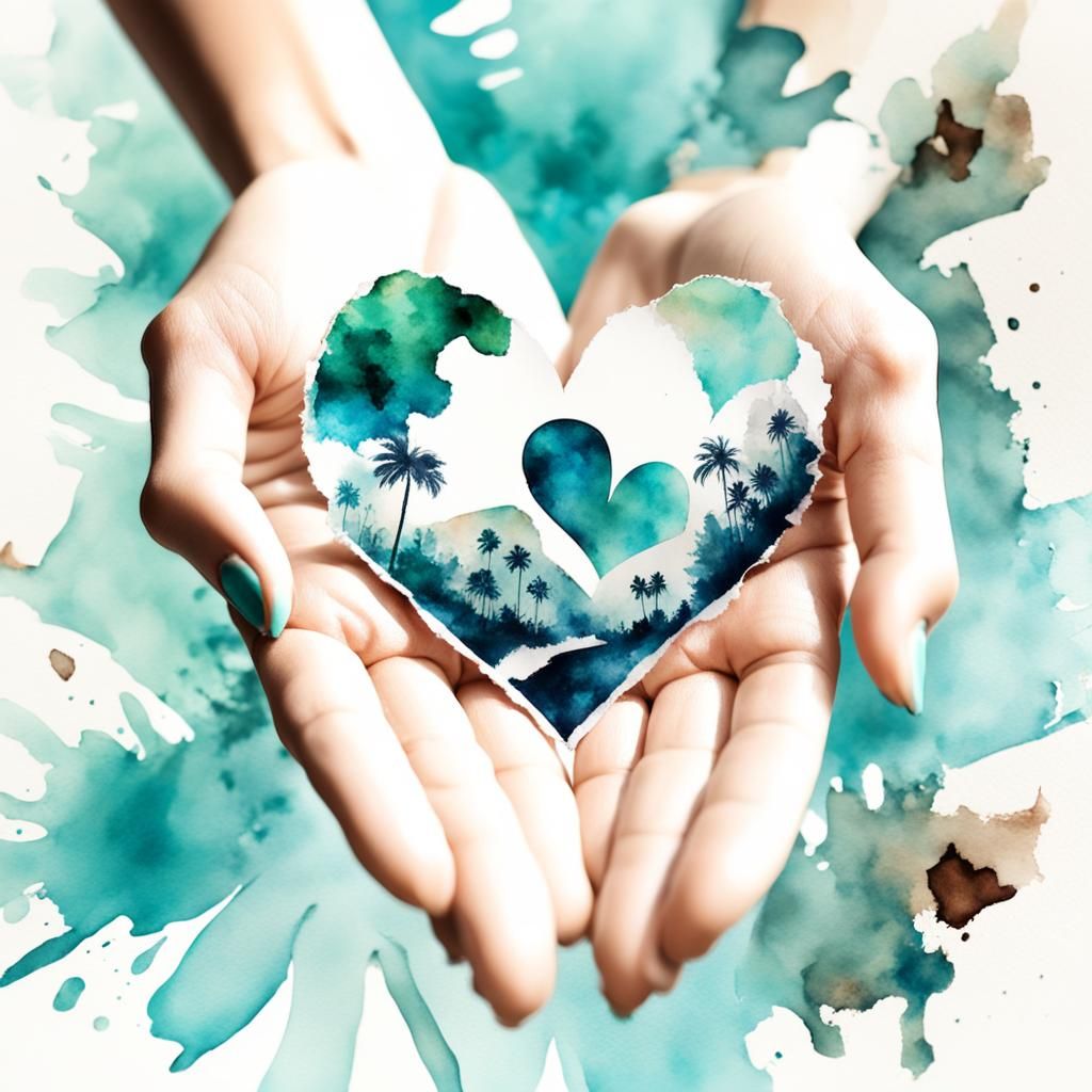 Girl Holding Burning Heart: Watercolor Artistic Portrait