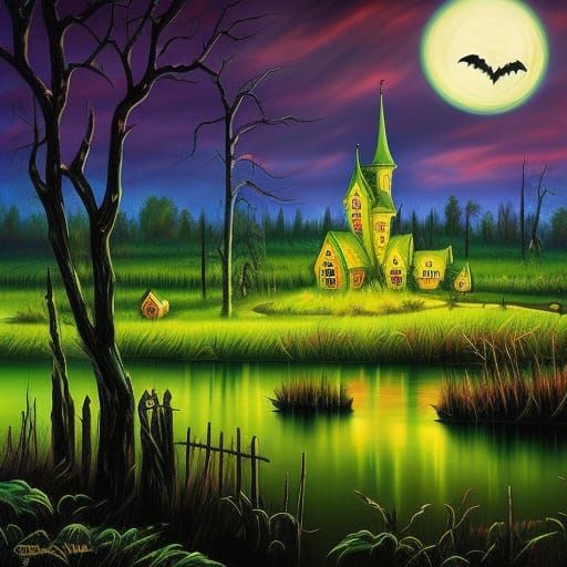 Swamp Halloween Comic Art in Burton Style