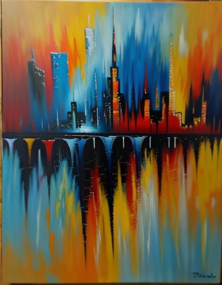 Abstract Oil Painting with Vibrant Colors