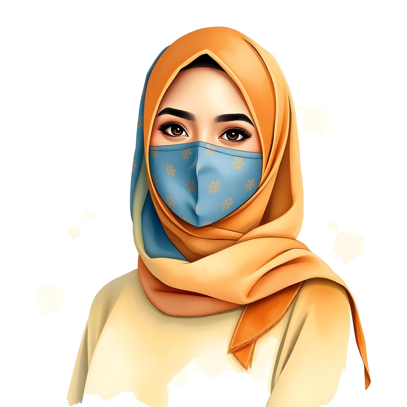Beautiful Hijabi Woman Portrait in Watercolor Style