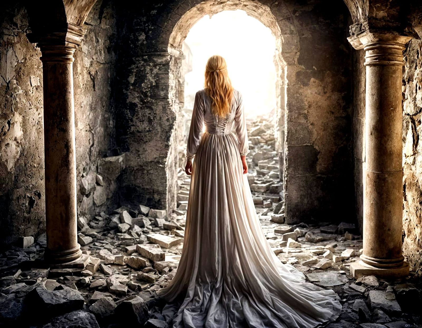 Punk-Haired Woman in White House Ruins