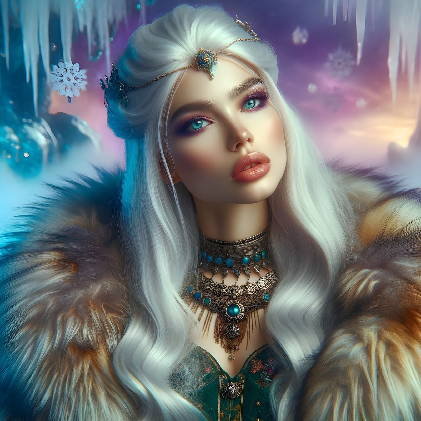 Majestic Ice Queen in Dreamy Winter Landscape
