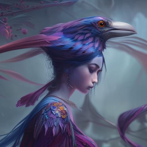 Blue Jay Portrait in Digital Matte Painting Style