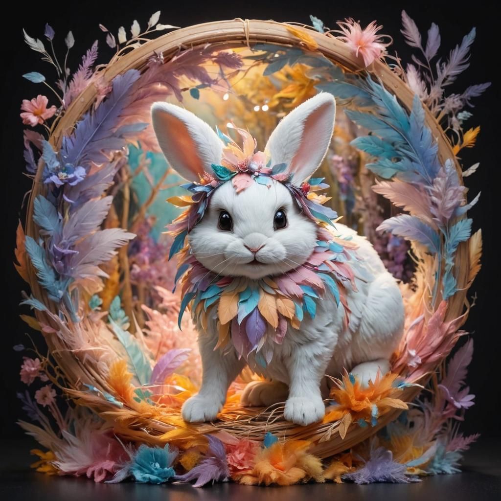 Magical Fluffy Bunny with Wings in Pastel Colors