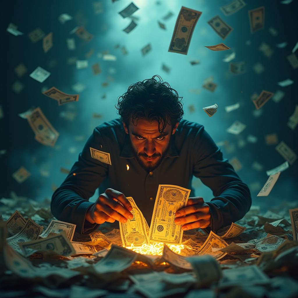 Man Rips Lottery Tickets in Mystical Loss Landscape