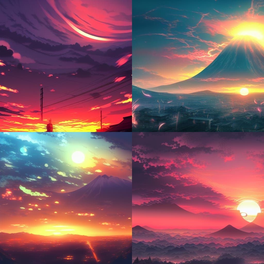 Apocalyptic Japan Sunset in Anime Style