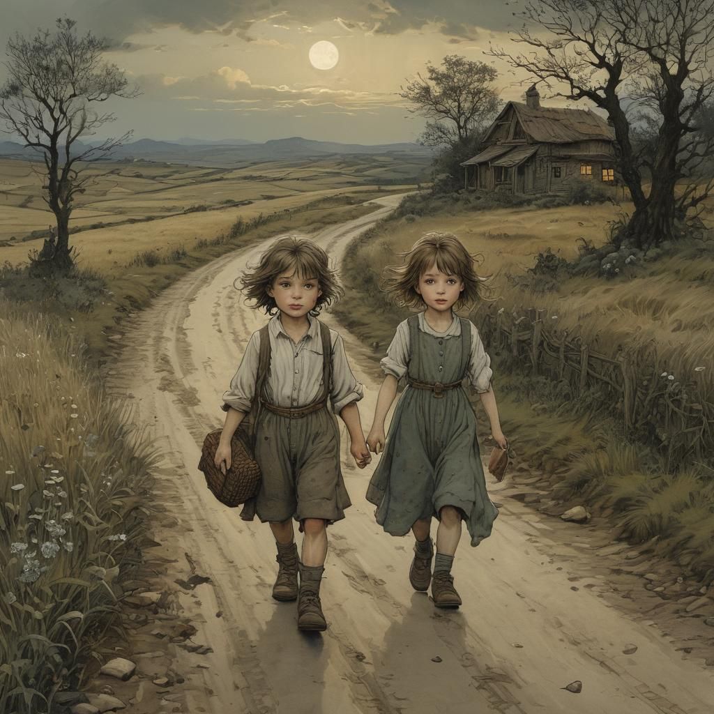 Enchanted Road: Sibling Journey at Dusk