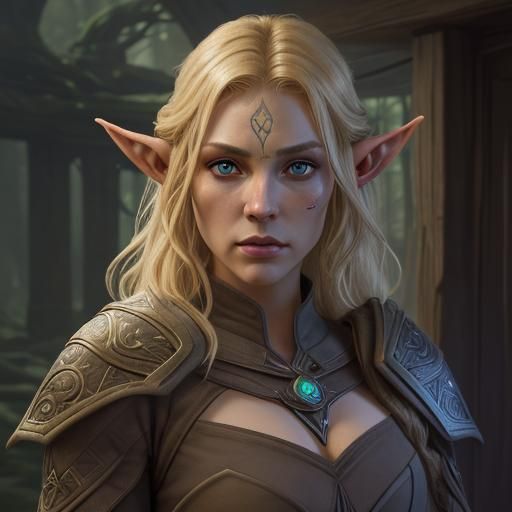 Bosmer Wood Elf Portrait in Dark Fantasy Style