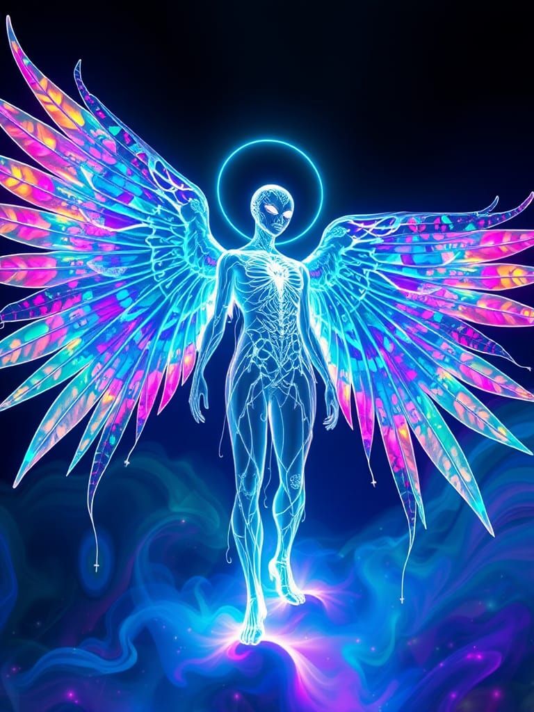 Psychedelic Aura Entity with Symmetrical Wings