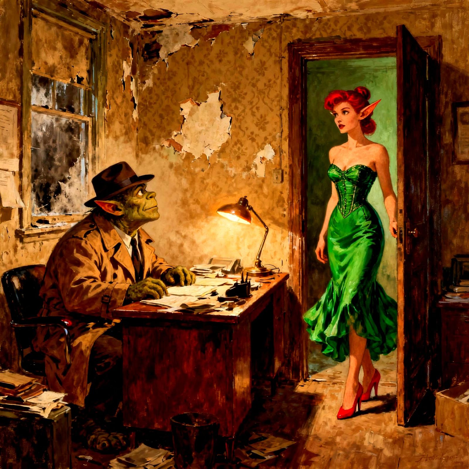Troll Detective Meets Enchanting Elf in Impressionist Style