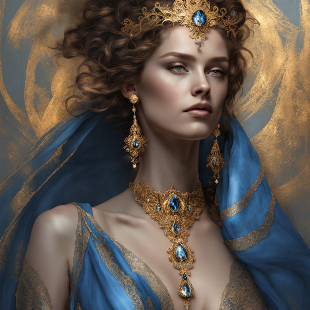 Renaissance Goddess in Organza Sari with Dew Drops