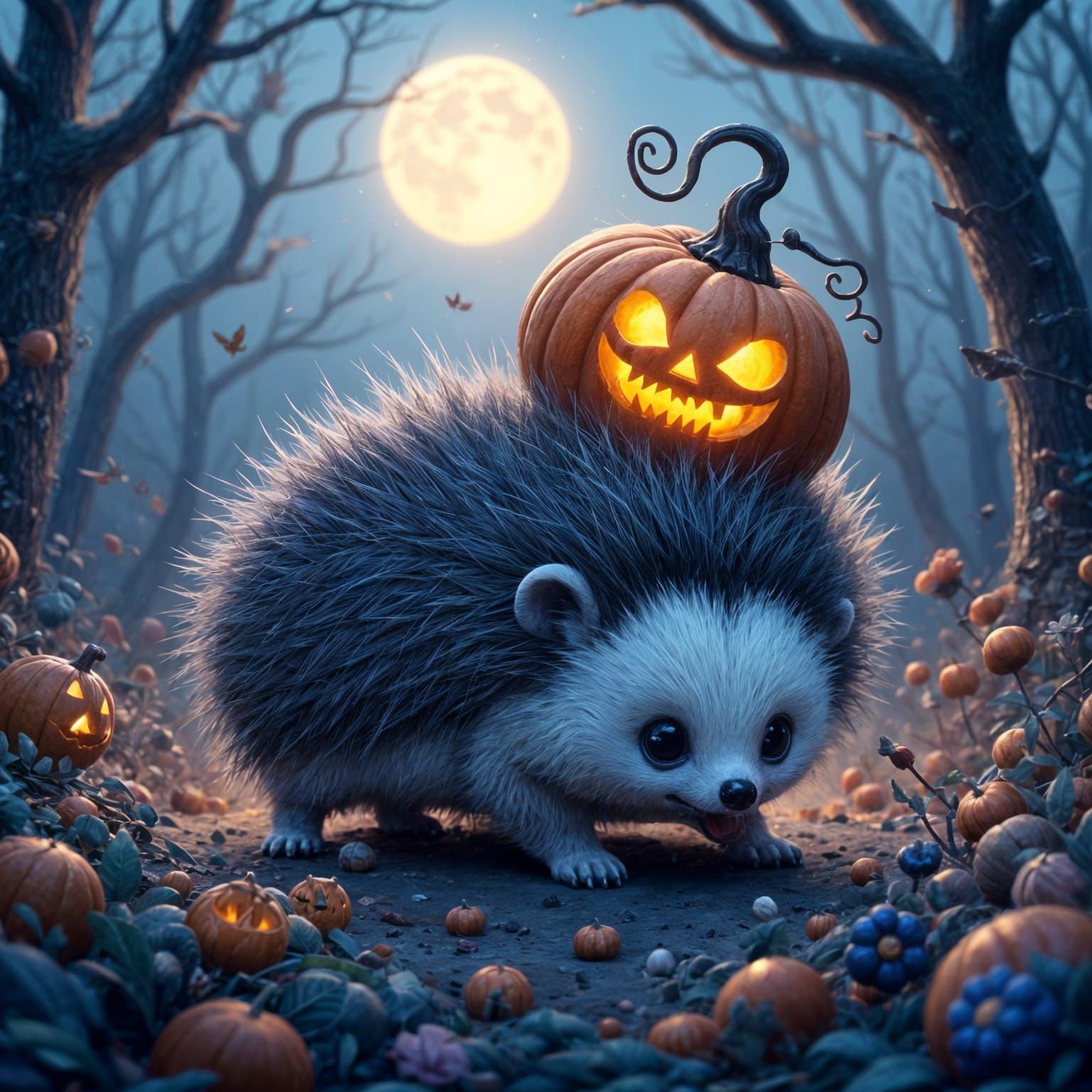 Hedgehog and Jack-o'-Lantern: Fantasy Concept Art