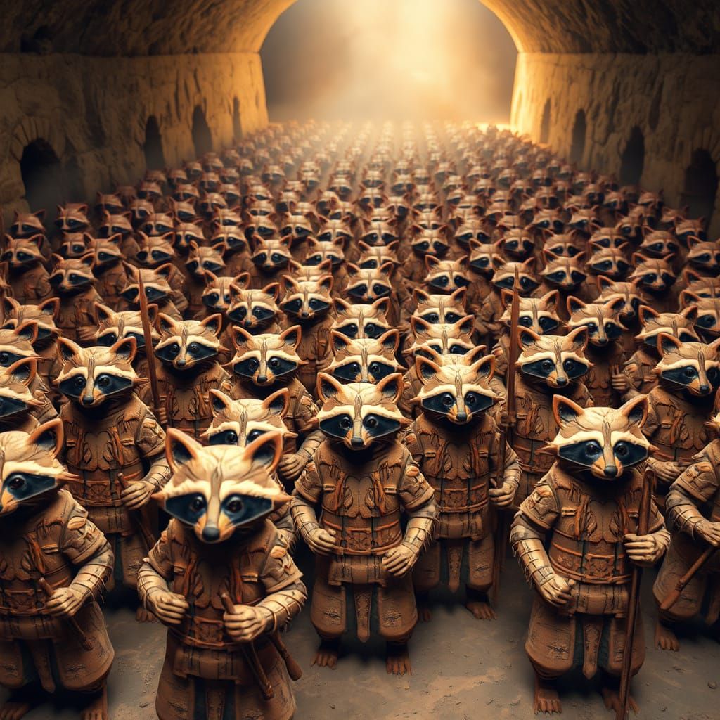 Terracotta Army of Raccoon Warriors
