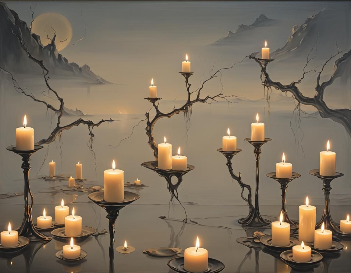 Romantic Candlelit Scene in Surreal Dali Style