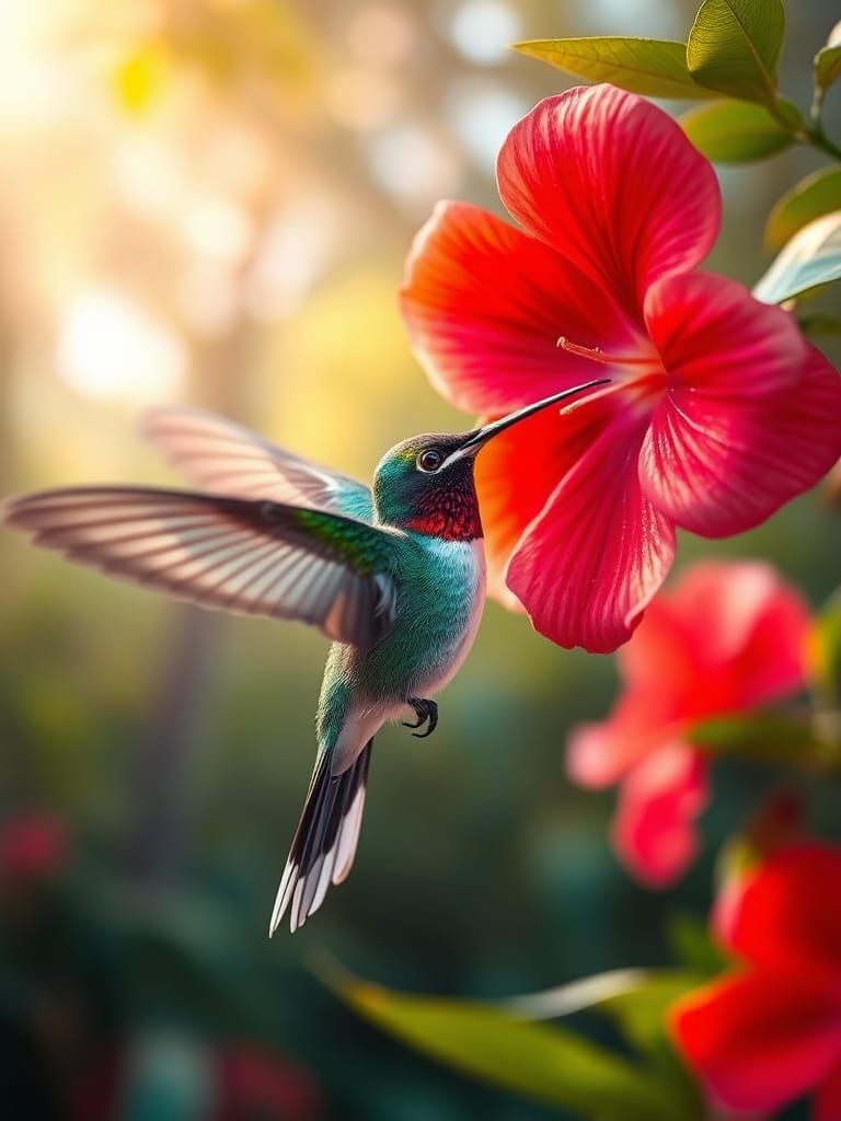 Hummingbird in Flight: Photorealistic Wildlife Photography
