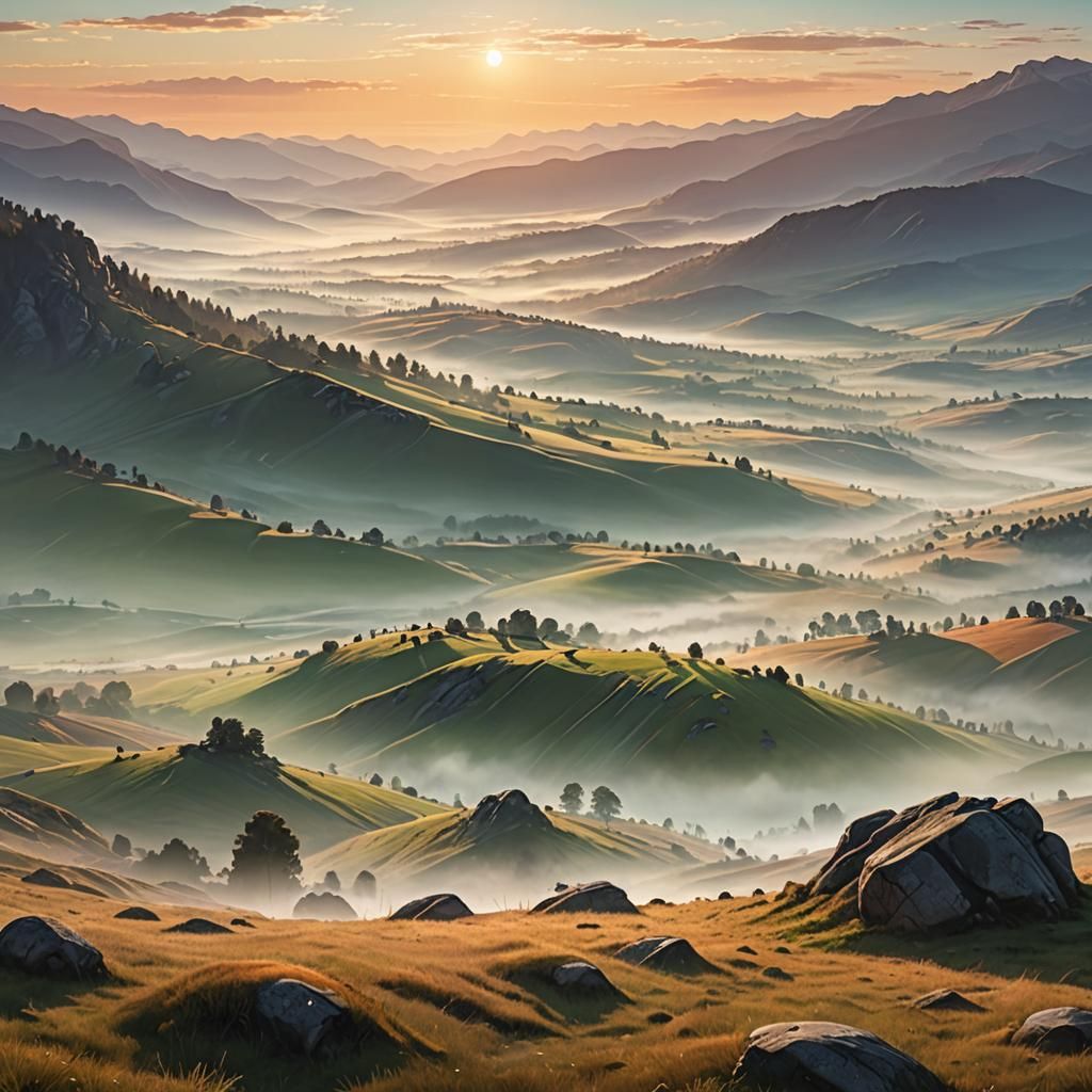 Valley Sunrise Panoramic Digital Matte Painting