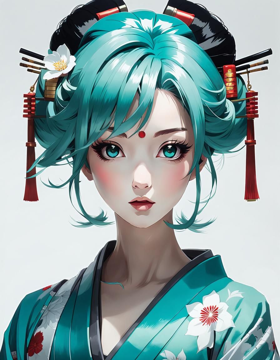 Anime Geisha Portrait in Video Game Art Style