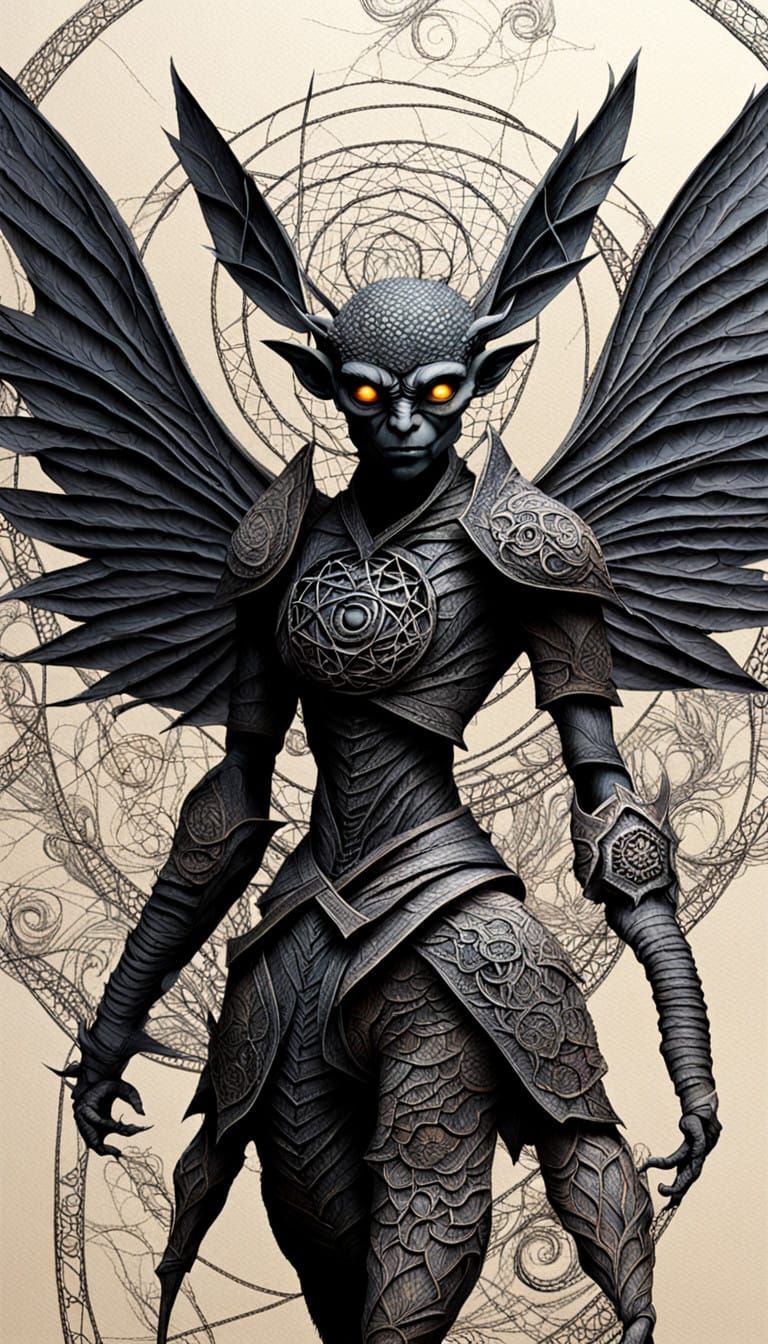 Goblin Warrior with Charcoal Winged Impasto Art