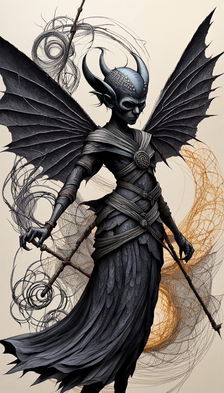 Dark Goddess of Bees Revealed in Impasto Charcoal Painting