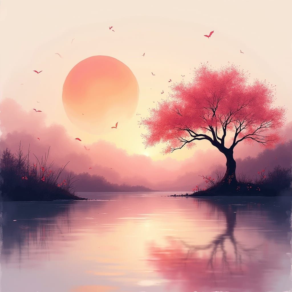 Ethereal Japanese Landscape in Soft Pastel Hues