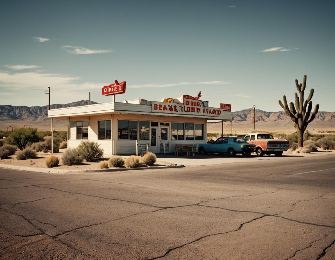 Desert Roadside Diner in Roswell, Area 51 👽 Vintage 1960s S...