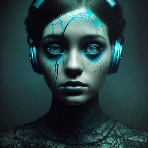 Woman Listening to Music in Double Exposure Style