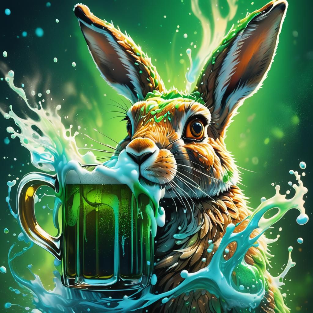 Hare Drinking Beer in Splash Art Style