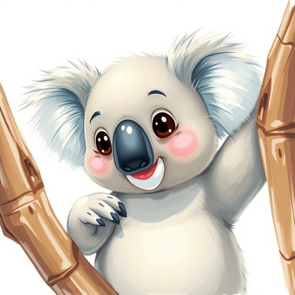 Cuddly Cartoon Koala with Soft Gray Fur and Warm Brown Belly